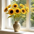 thumbnail image 5 of Artificial Sunflower Bouquet Faux Silk Sun Flower Stems Home Living Room Office Floor Vase Decor Wedding Farmhouse Table Centerpiece Floral Arrangement Natural Style Decoration, 5 of 6