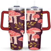 Mushroom 40 Oz Tumbler with Handle Lid and Straw, Stainless Steel Double Walled Vacuum Insulated Cup, Cute Anniversary Wedding Birthday Gifts Tumbler for Women Men Friends Outdoor Indoor
