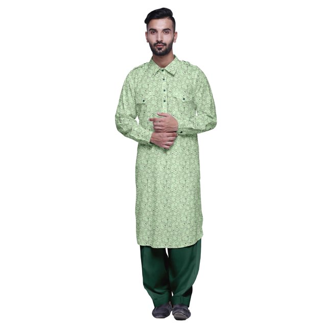 Atasi Kurta Pathani en Rayonne Imprimée avec Salopette Solide pour Hommes Tenue de Fête