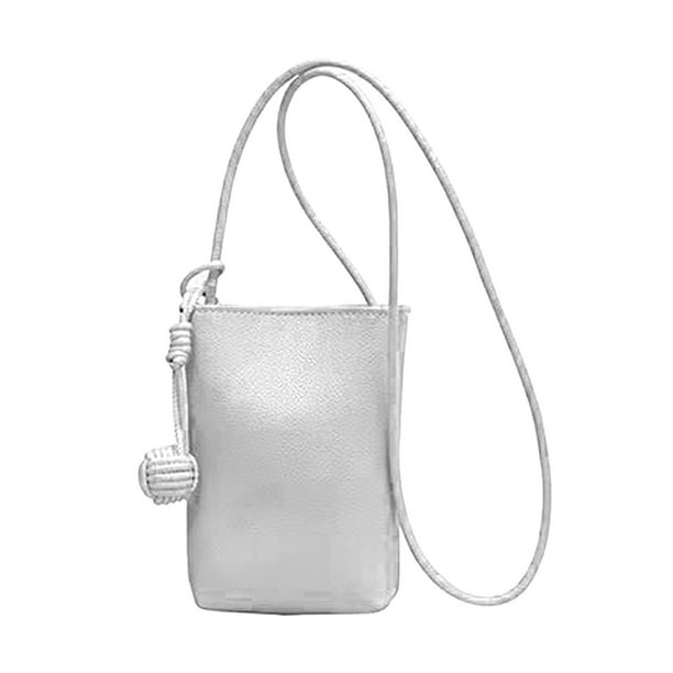 Bolso de hombro para teléfono celular de cuero sintético, mini billetera con correa para el hombro, bolso de mensajero para mujer, color blanco