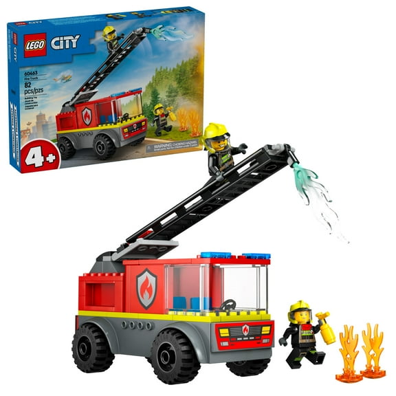 LEGO City Fire Ladder Truck Toddler Toy - Fire Truck Toy with 2 Firefighter Minifigures, Digital Guide for Boys and Girls, Ages 4  - Learning, Educational Toy for Preschool - 60463