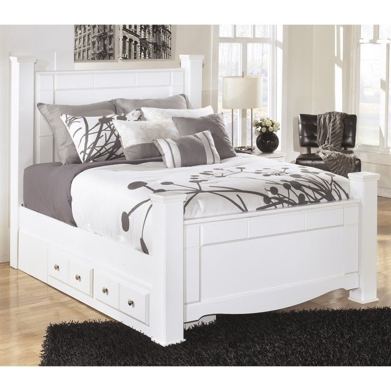 Ashley Weeki Wood Queen Drawer Panel Bed in White