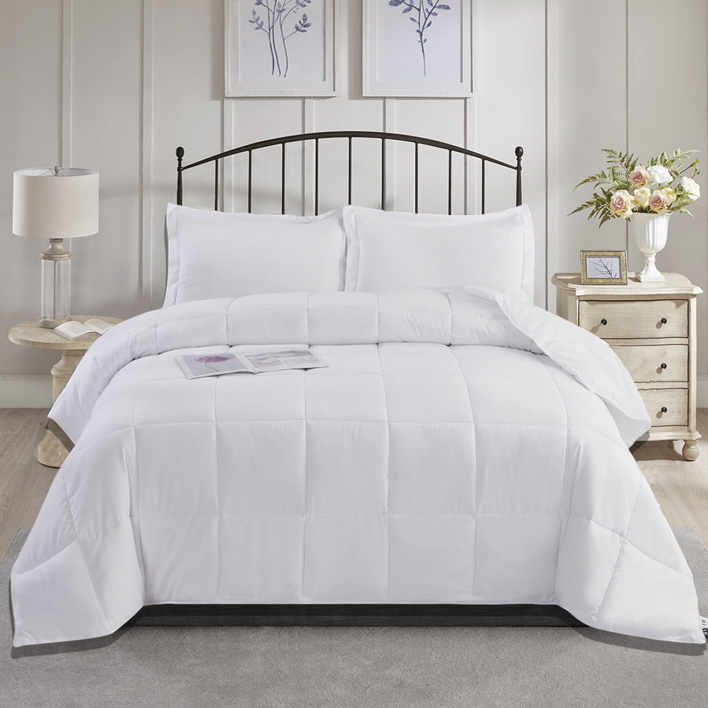 BednLinens 3 Piece Reversible White Down Alternative Comforter Set