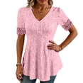 thumbnail image 2 of Summer Tops for Women Dressy Hollow Out Eyelet Short Sleeve T Shirt Trendy Casual V Neck Flowy Going Out Blouse, L, 2 of 4