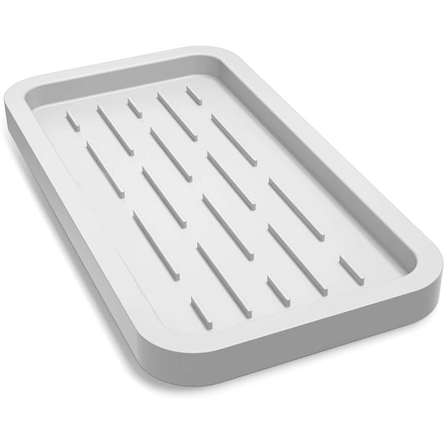 Soporte para esponja GOOD TO GOOD - Bandeja organizadora para fregadero de cocina para esponja, dispensador de jabón, fregador y otros accesorios para lavar platos - Gris claro como blanco Ormromra WMXL-138-2