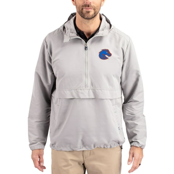 Men's Cutter & Buck Gray Boise State Broncos Charter Eco Recycled Half-Zip Anorak Jacket