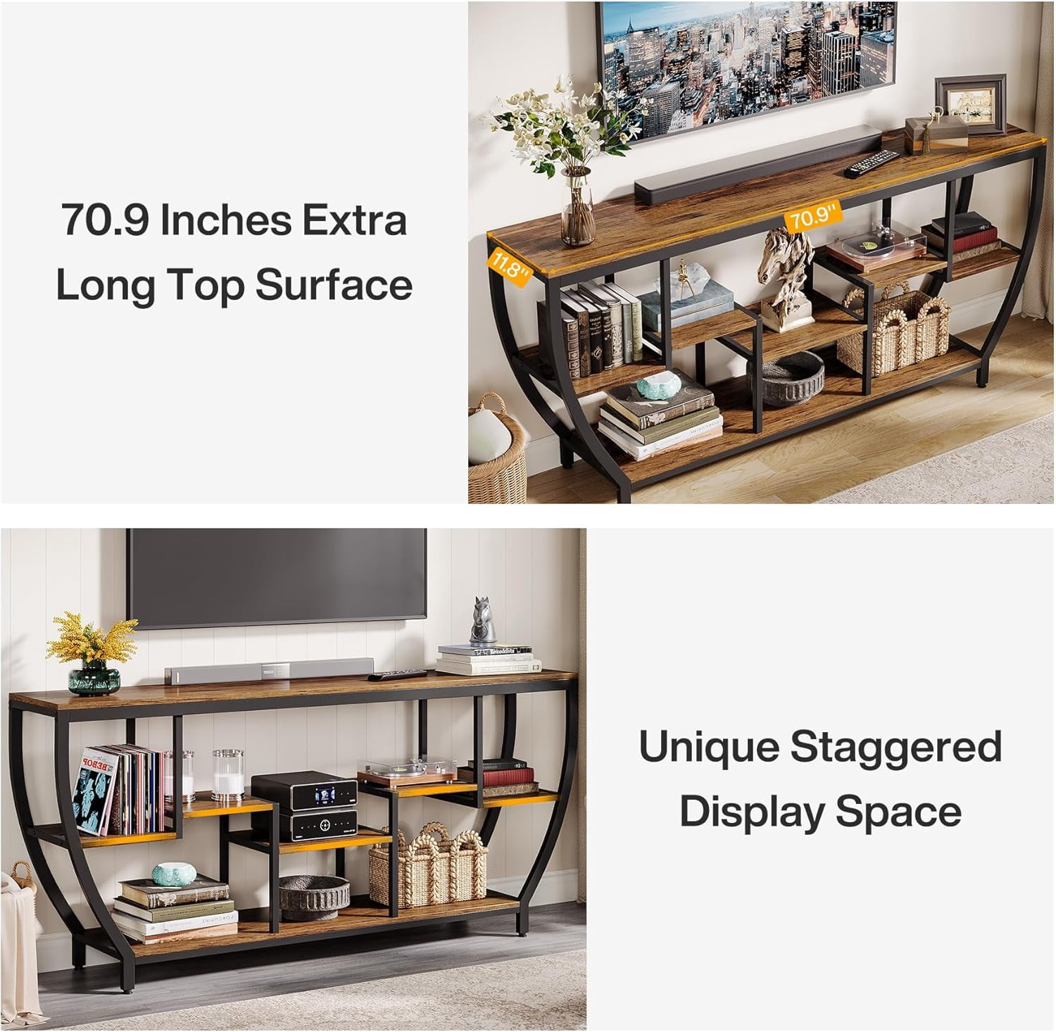 Tribesigns  Entertainment Center with Storage Shelves, 70.9 Inch TV Stand for Television up to 80 Inches for Living Room,Rustic Brown