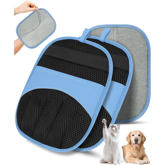 2 Pack Pet Hair Removal Glove - Electrostatic Magic Brush Gloves Pet Hair for Dogs and Cats, The Magic Brush Pure Path Yomi Pet Grooming Needs, Fur Remover for Furniture, Clothes, Car Seats (Blue)