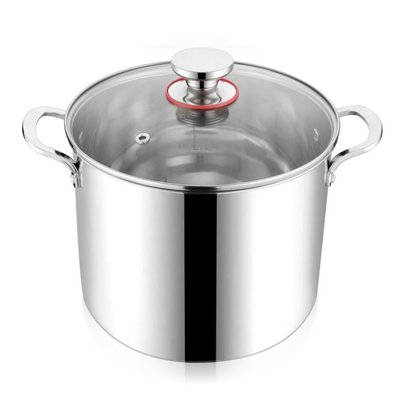 Walchoice 12 Quart 18/10 Stainless Steel Stockpot with Glass Lid, Extra Large Soup Pot Cookware with Measuring Markings for Cooking Simmering Stewing, Dishwasher Safe