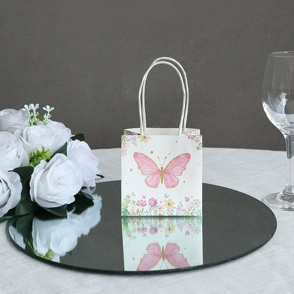 BalsaCircle 12 Pink 4" Glitter Butterfly Paper White Favor Bags with Handles Party Events Decorations