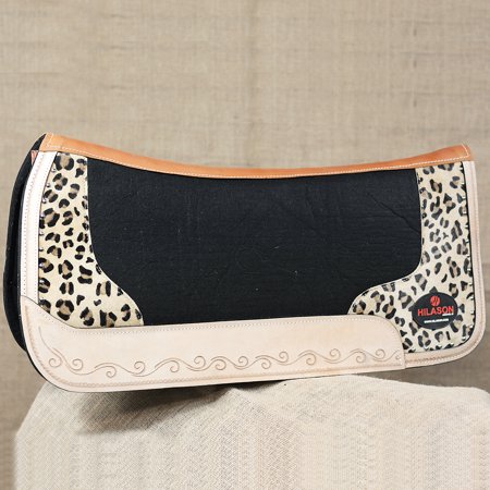 Impact Gel Western Saddle Pad - FP817-F HILASON WESTERN WOOL FELT GEL SADDLE PAD W/ LEOPARD CHEETAH LEATHER