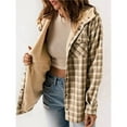thumbnail image 4 of Women's Plaid Jacket Long Sleeve Button Down Fleece Hooded Jackets Warm Coat Khaki Checkered XXL, 4 of 7