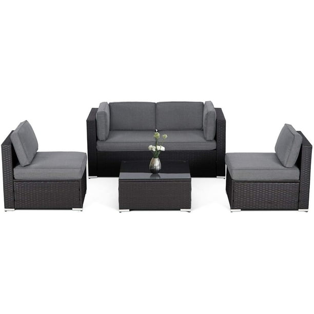 Suncrown 5pcs Outdoor Furniture Patio Conversation Set All Weather Chocolate Brown Wicker Sectional Sofa With Washable Cushion Glass Coffee Table Gray Com - Chocolate Brown Wicker Patio Furniture Suncrown 5pcs Outdoor Furniture Patio Conversation Set All Weather Chocolate Brown Wicker Sectional Sofa With Washable Cushion Glass Coffee Table Gray Com - Chocolate Brown Wicker Patio Furniture