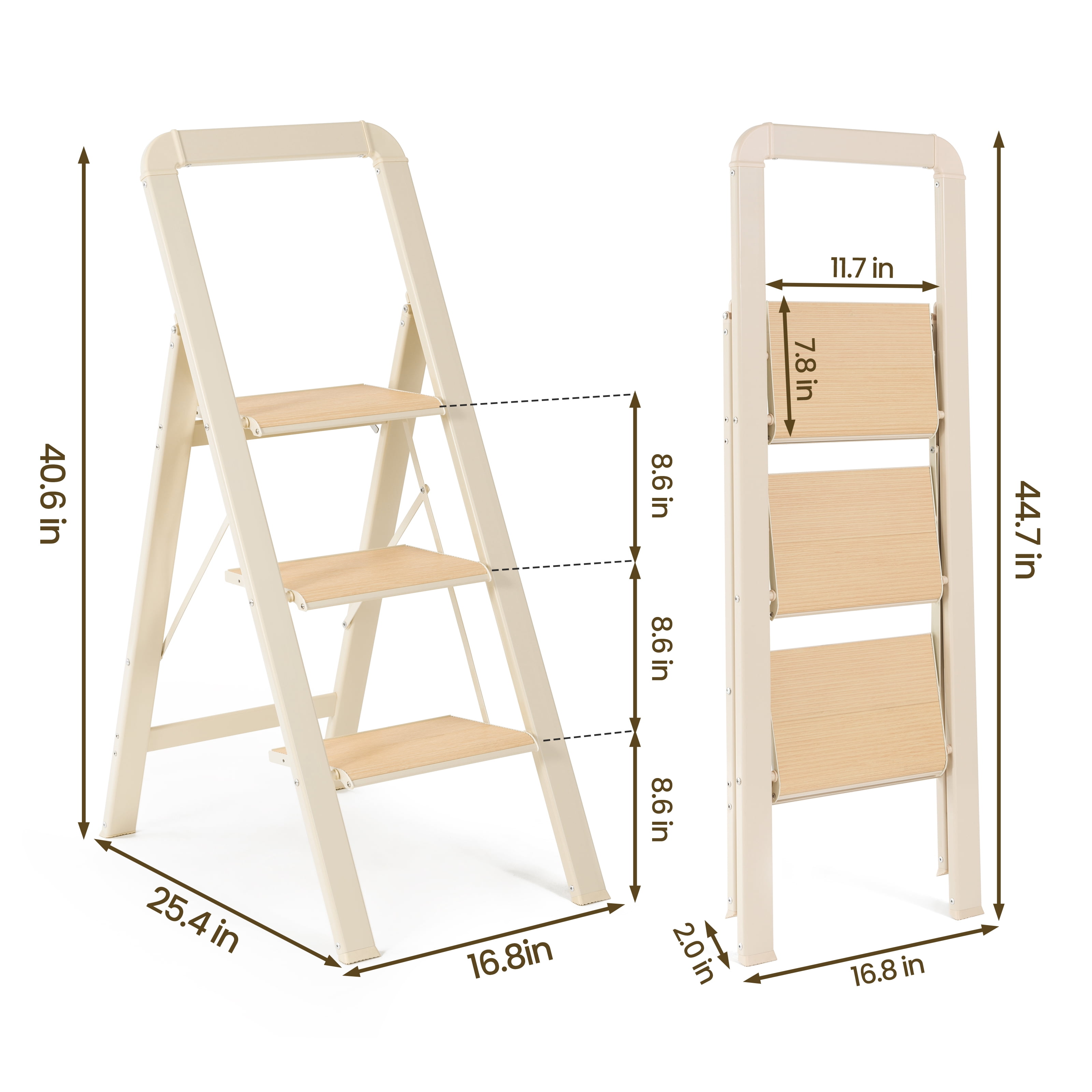 3 Step Folding Ladder 450 lbs Capacity Aluminum Alloy with Handrails Non-Slip for Home Kitchen Garage