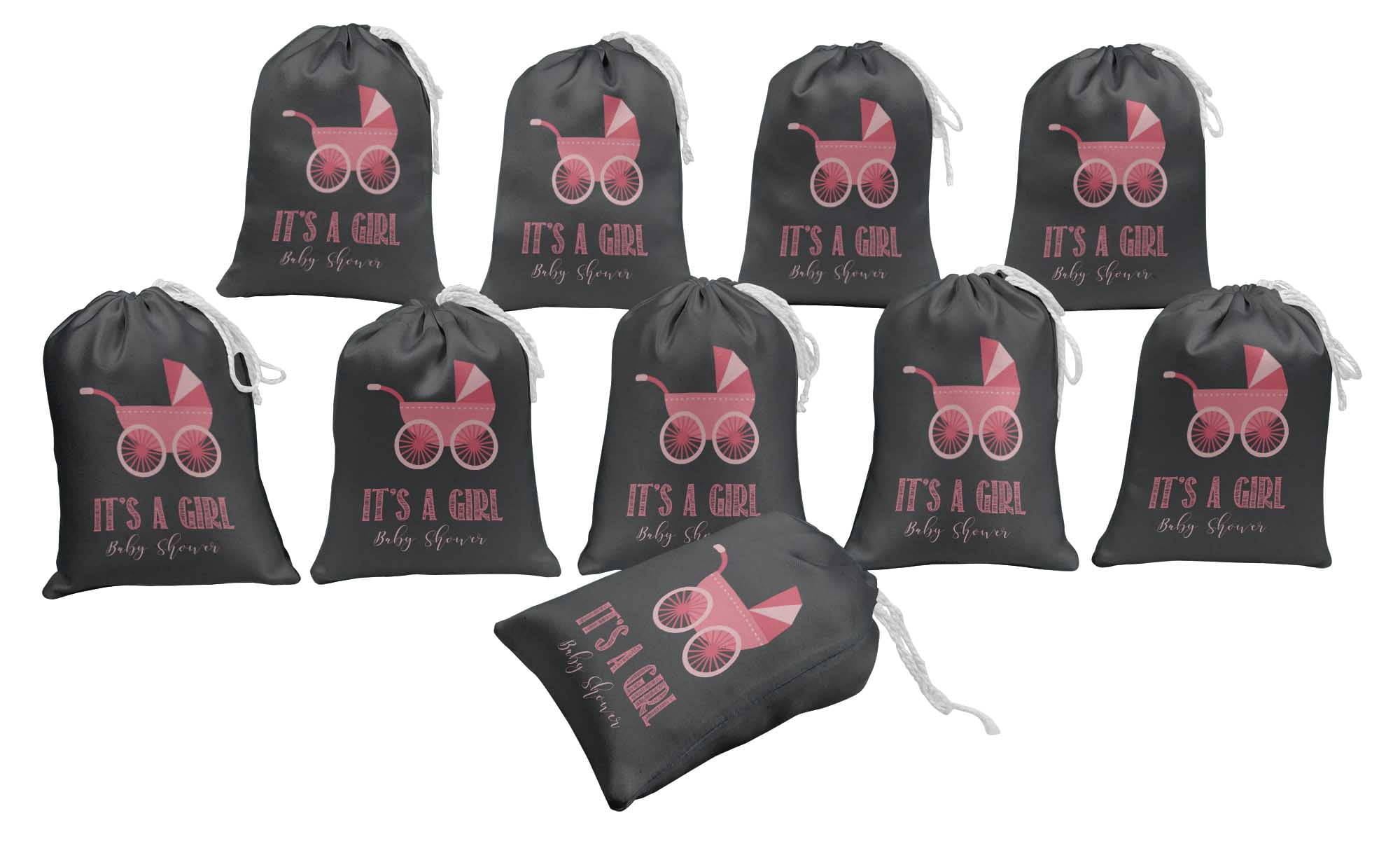 Darling Souvenir Gray Carriage & It'S A Girl Baby Shower Party Supplies&nbsp;Drawstring Pouches&nbsp;Favor Bags 15 Pieces