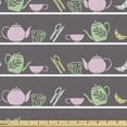 thumbnail image 1 of Food Fabric by the Yard Upholstery, Cartoon Drawn Colorful Tea Coffee Party Equipment Pots and Cups Illustration, Decorative Fabric for DIY and Home Accents, Eggplant Multicolor by Ambesonne, 1 of 5