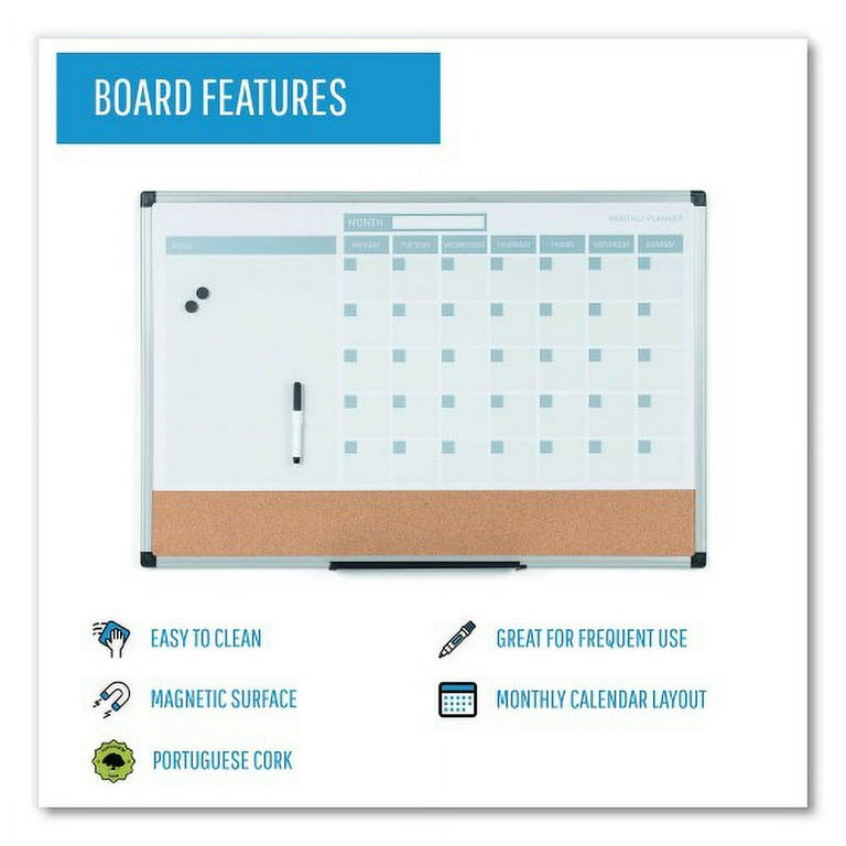 3-in-1 Calendar Planner, 36 x 24, White Surface, Silver Aluminum Frame 3-in-1 Calendar Planner, 36 x 24, White Surface, Silver Aluminum Frame