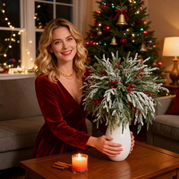 mfyjkho Guirnalda navideña artificial de 20 piezas con frutos rojos para decoraciones navideñas y decoración festiva del hogar.