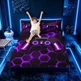 thumbnail image 3 of meiyoeat Gradient Gamepad Full Size Sheets for Boys Gamers, Neon Honeycomb Purple Gaming Bed Sheets, 4 Pieces, 1 Flat Sheet, 1 Fitted Sheet and 2 Pillowcases, 3 of 6