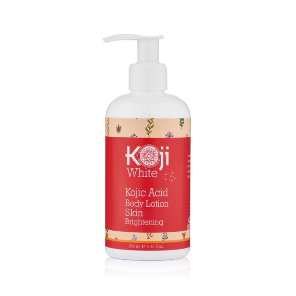 Koji White Lotion pour le Corps Éclaircissante à l'Acide Kojique - Hydratant Naturel et Éclatant - Taches Sombres, Teint Irrégulier - Végan et Sans Cruauté, Testée par des Dermatologues, Bouteille de 8,45 Onces
