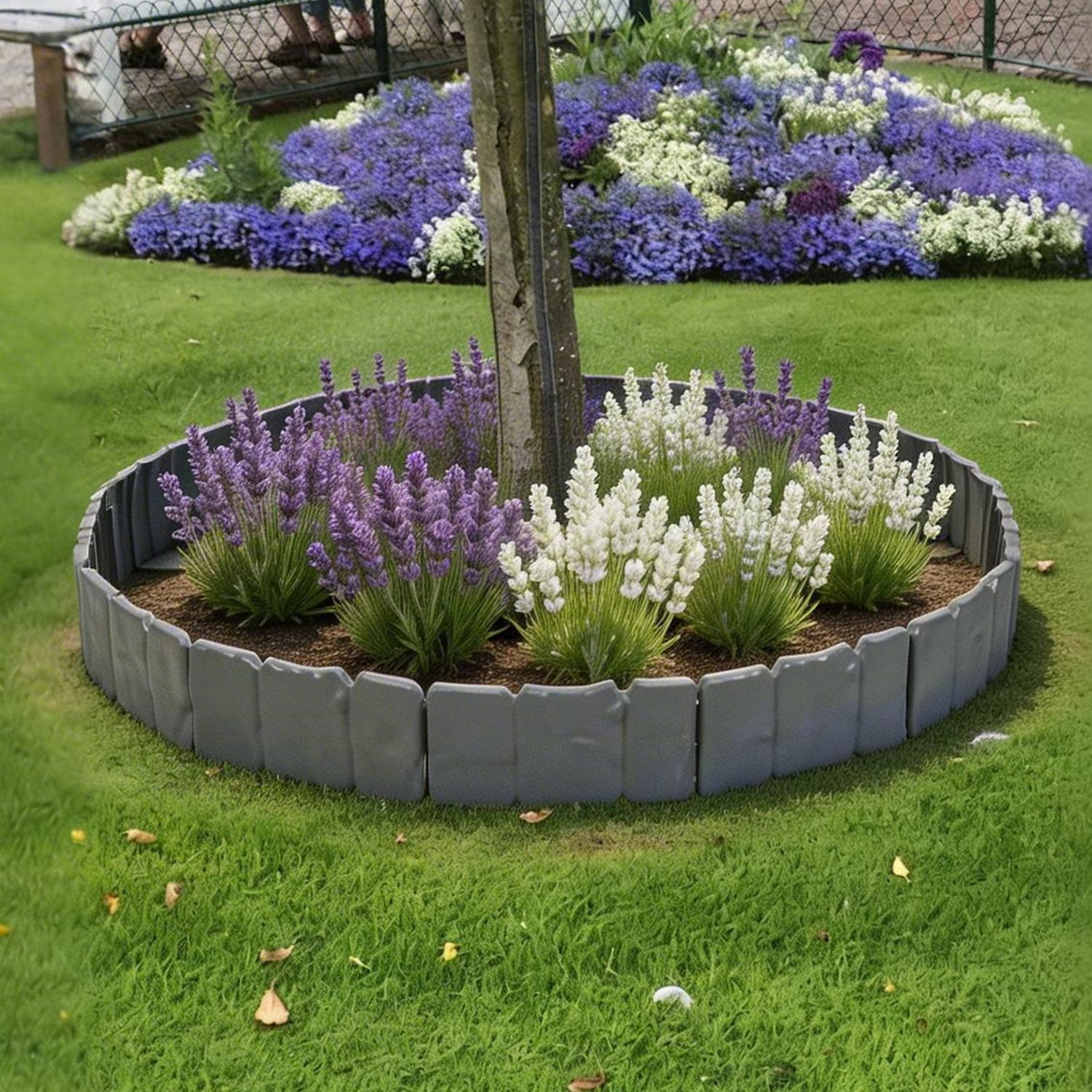 Imountek 16FT Flexible Non-Dig Plastic Landscape Border, 20Pcs Faux Cobbled Stone Garden Edging with Spikes, Shovel and Gloves