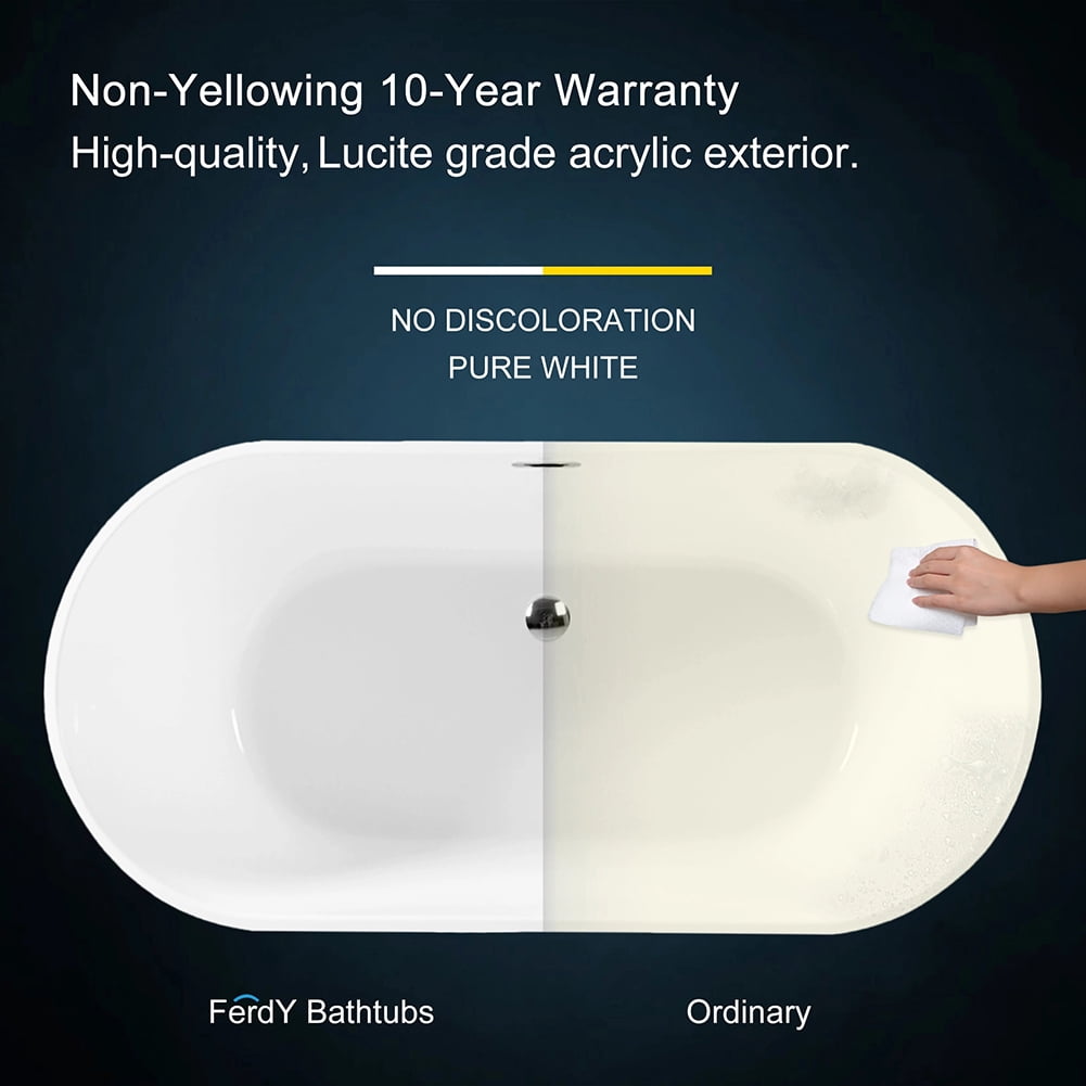 Kepooman 59" Classic Oval Shape Acrylic Soaking Bathtub with Brushed Nickel Drain & Overflow Hole Kepooman 59" Classic Oval Shape Acrylic Soaking Bathtub with Brushed Nickel Drain & Overflow Hole