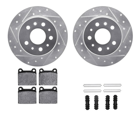 Dynamic Friction Company Rear Brake Rotors-Drilled and Slotted-Silver with 5000 Advanced Brake Pads includes Hardware 7512-63008