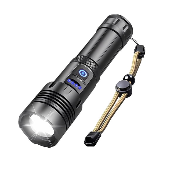 Rechargeable LED Flashlight with COB Side Light, XHP70 High Lumens, Telescopic Zoom, USB Input/Output, Power Display, Waterproof Handheld Flashlight for Camping, Hiking, Emergencies