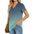 thumbnail image 4 of biudgviw Short Sleeve Shirts for Women Gradient Print V Neck Button T-Shirt Summer Casual Loose Fit Blouse Fashion Clothing, 4 of 7