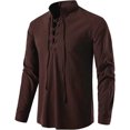 thumbnail image 2 of Jinhomg Men's Long Sleeve Shirts Retro Medieval Viking Style Lace Up Tops Casual Comfort Cotton Linen Spring Summer Costume Summer Saving Coffee XXL, 2 of 3