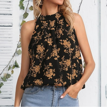 

FREE SHIPPING-camisole Women s Fashion Printed Sleeveless Casual Fold Pleated Floral Print Tops nightgowns for women lingerie valentines day birthday gifts Black