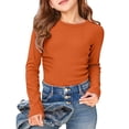 thumbnail image 4 of Xudanell Girls Long Sleeve Shirts Crewneck Ruched Side Slim Fit Tops Ribbed Knit Casual Tee Shirt Size 5-6 Years, 4 of 7