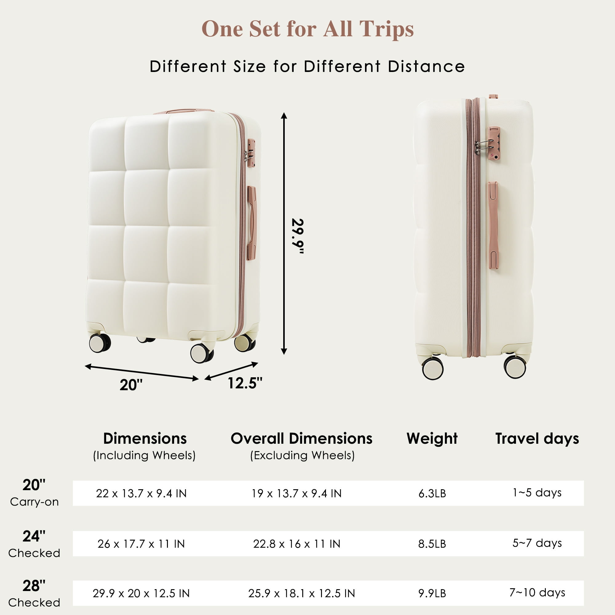 Euroco 4 Piece Luggage Sets,ABS Hardshell Suitcase Set with USB Port ,Cup Holder,Travel Bag and Spinner Wheels,Expandable Travel Luggage for Men Women(20"/24"/28"),Beige