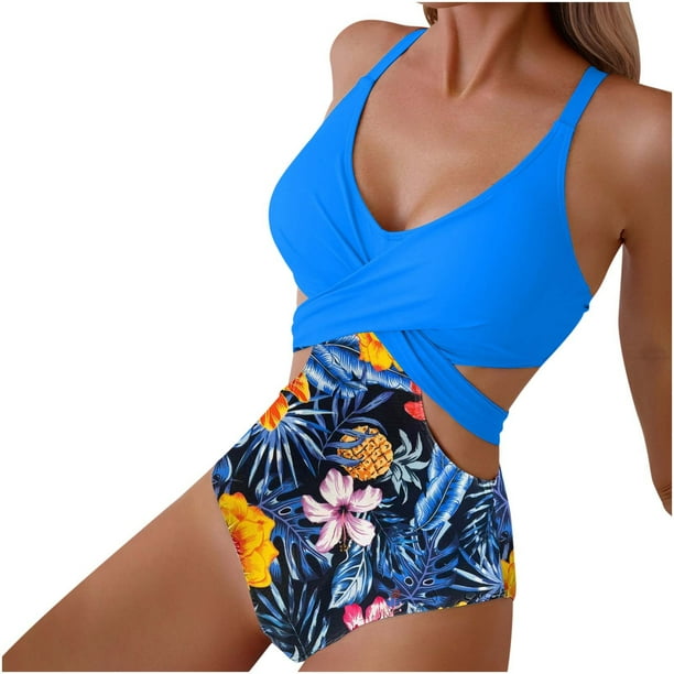 Traje de Baño de Bikini de Mujer Impreso Hueco Encaje Hasta Bikini Sexy, Traje de Baño sin Espalda para la Piscina Y el Mar