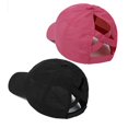 thumbnail image 1 of 2 Piezas Gorra de BéIsbol con Cola de Caballo Entrecruzada para Mujer Gorro de con MoñO Desordenado Alto de Secado RáPido Sombrero de Viaje al Aire Libre, Rosa + Negro, 1 of 5