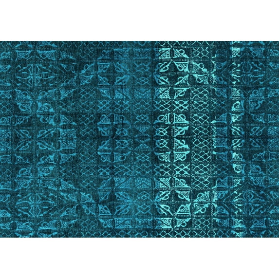 Ahgly Company Indoor Rectangle Abstract Turquoise Blue Modern Area Rugs, 2' x 5'