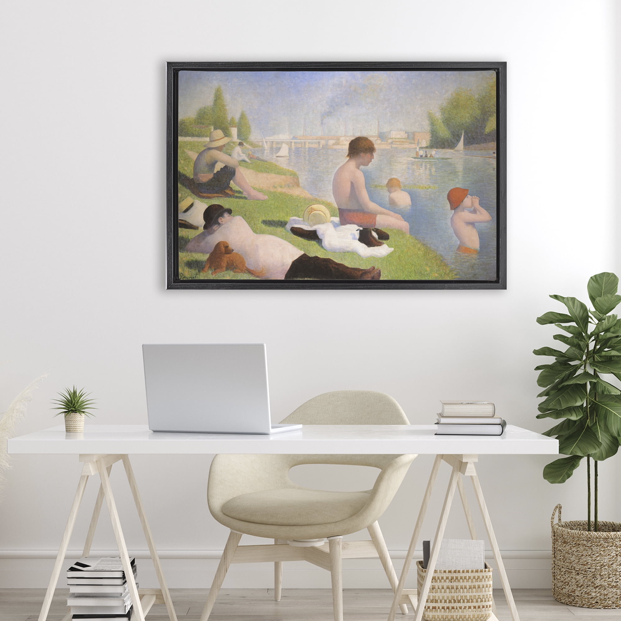 Stupell Industries Afternoon Bathers Georges Seurat Black Framed Floater Canvas Wall Art, design by Georges Seurat