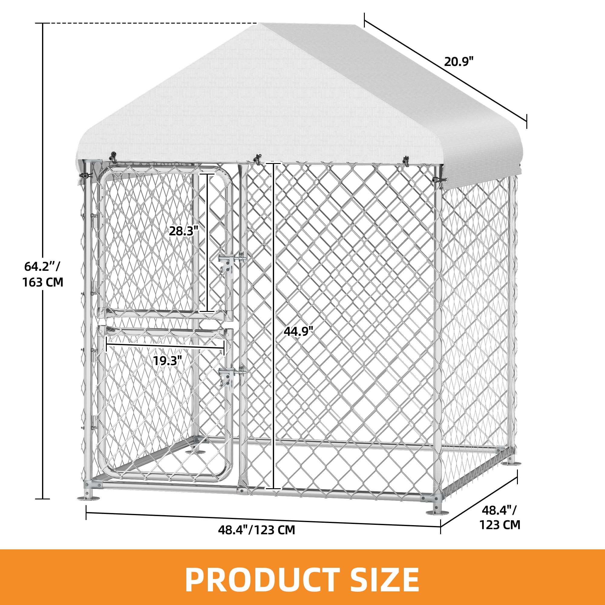 Craftian 4.03×4.03×5.4FT Outdoor Dog Kennel for Large Dogs, Pet Dog Run Enclosures for Dog Crate Outdoor Metal Galvanized Welded with Waterproof UV-Resistant Cover