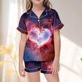 thumbnail image 2 of PMVFHDE Pyjamas d'Été pour Enfants Mode Thème Étoilé Imprimé Boutonné Col à Revers Manches Courtes Ensemble de Pyjamas Noir, 2-3 Ans, 2 of 4