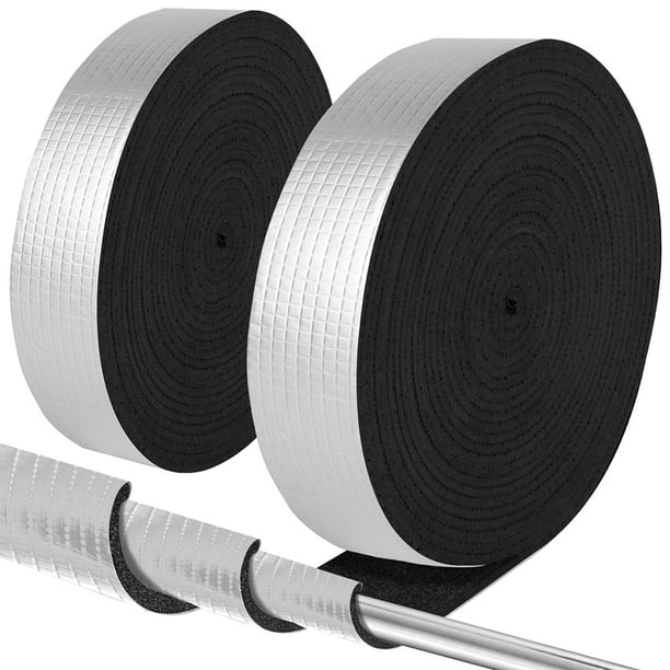 Cinta aislante de espuma y aluminio para tuberías, de 5 cm de ancho x 10 m de largo, para uso exterior. Autoadhesiva (2 rollos).