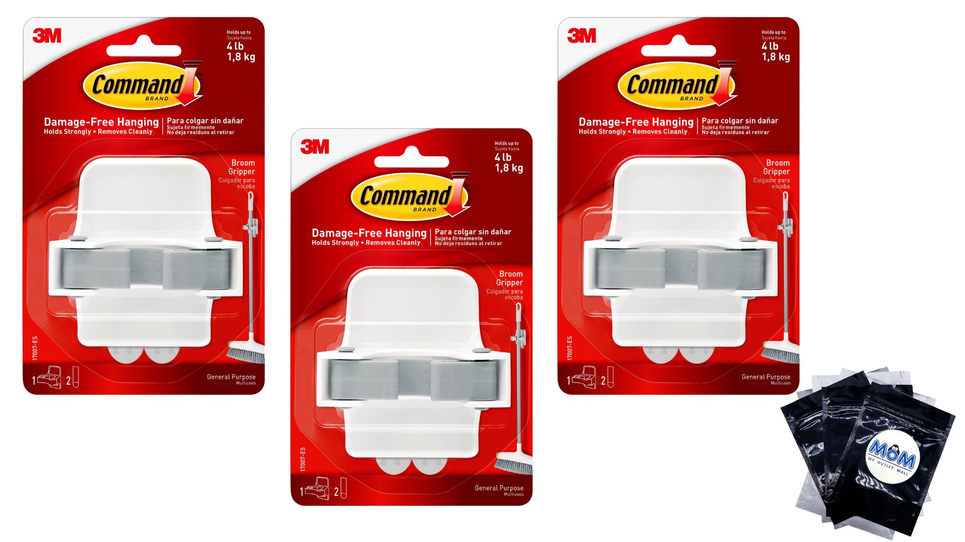 Broom and Mop Grippers Wall Hook, White, Damagefree Organizing 3