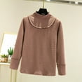 thumbnail image 2 of Lenpel Women's Thermal Shirts Long Sleeve Mock Neck Ruffle Trim Fleece Warm Base Layer Tops Fall Winter Basic Undershirts(Coffee,Medium), 2 of 7