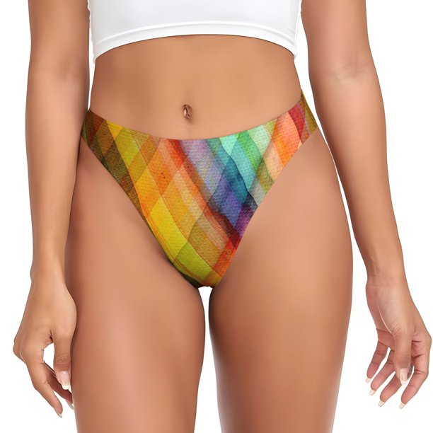 Fotbe Abstract Watercolors Tartan Tanga Sin Costuras para Mujer con Estampado – Panties Invisibles, Transpirables y Cómodos para Uso Diario-4X-Large