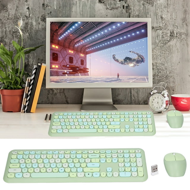 2.4G Combo De Teclado Y Mouse Inalámbrico, 110 Teclas Diseño Retro Ergonómico De Tamaño Completo, Teclas Silenciosas De Silencio, Plug & Play Para