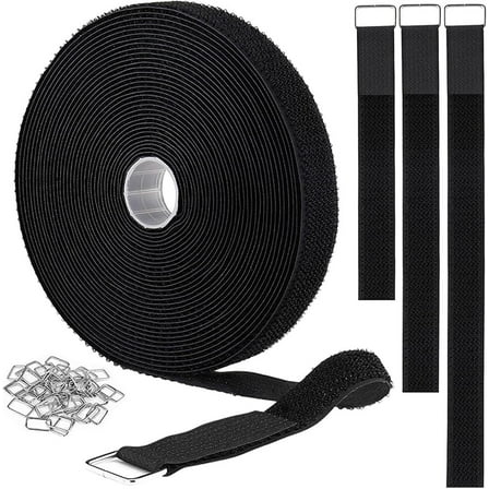 ZGDong Velcro Straps 32ft x 1in with 50 Metal Buckles - Adjustable Hook and Loop Cable Ties, Reusable Fastening Straps for  Cord Management & Organization (Black)