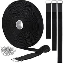 ZGDong Velcro Straps 32ft x 1in with 50 Metal Buckles - Adjustable Hook and Loop Cable Ties, Reusable Fastening Straps for Cord Management & Organization (Black)
