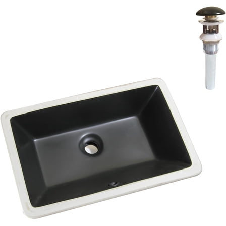 WinZo 21" Rectangle Undermount Bathroom Sink Undercounter Vanity Ceramic Basin with Pop-up Drain,Matte Black