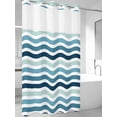 thumbnail image 4 of Teal Blue Stripes Ombre No Hook Shower Curtain Waterproof,Bathroom Curtains with Snap in Liners and See Through Top Window,Gradient White Geometric Ocean Wave Hotel Bathtub Curtains Shower 54"Wx78"L, 4 of 8