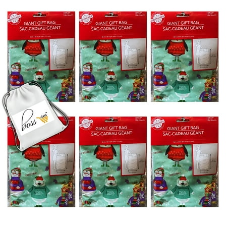 (6) Christmas Gift Bag 36x44 in. Giant Bags for Huge Gifts Oversized Xmas Present Gift Bags Plastic Wrapping Sack for Kids Adults Party Favor Set