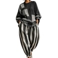 thumbnail image 3 of PNTUTB Fashion Women's Color Block Two Piece Set Crew Neck Long Sleeve Top Harem Pants Loose Casual Comfort Trendy Outfit Sets, 3 of 7